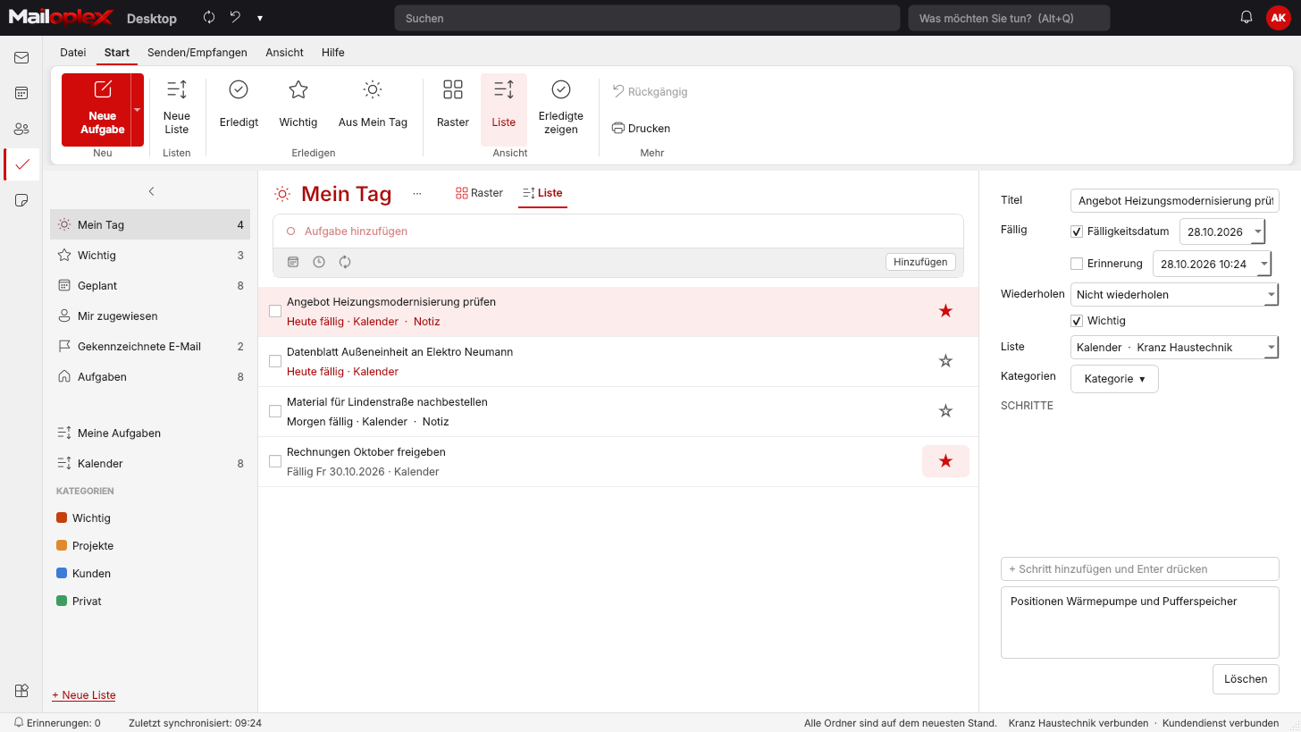 Aufgaben in Mailoplex Desktop