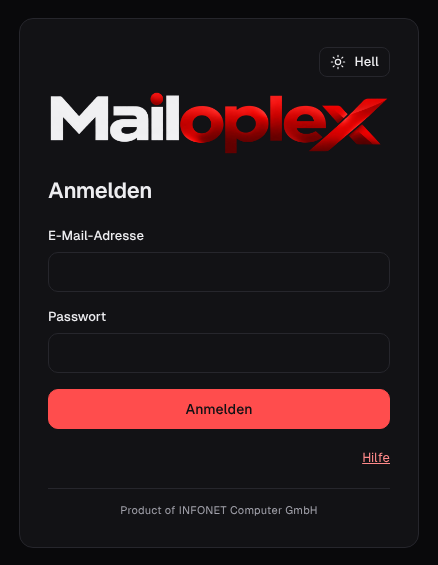 Anmeldeseite von Mailoplex Web in dunkler Darstellung